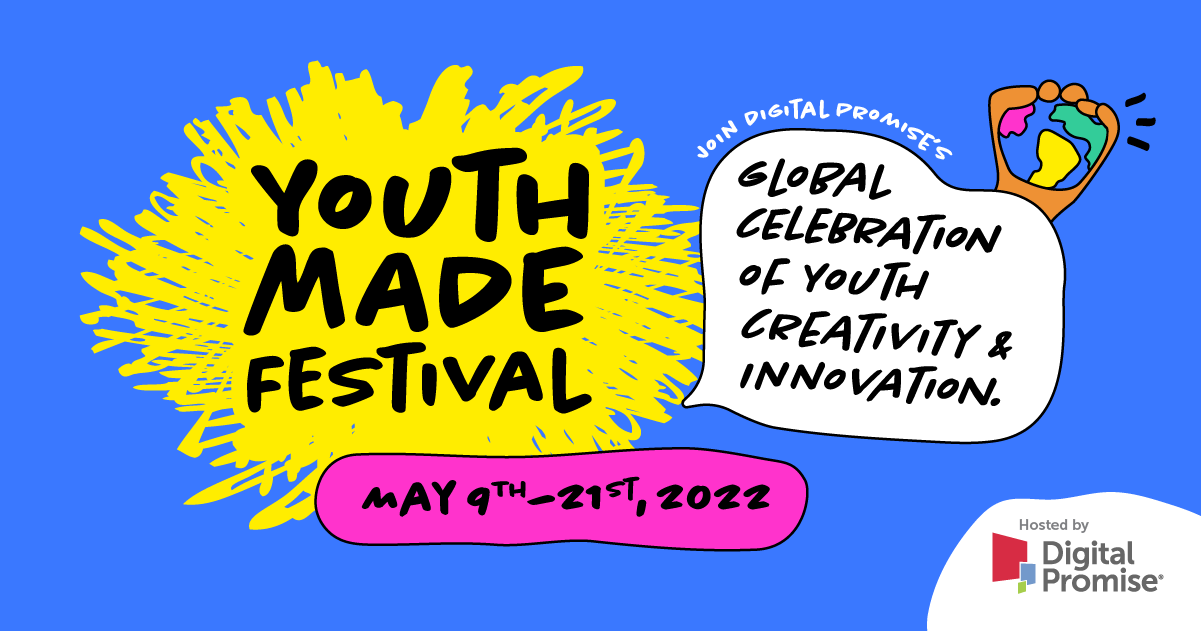 YouthMADE social card in blue background