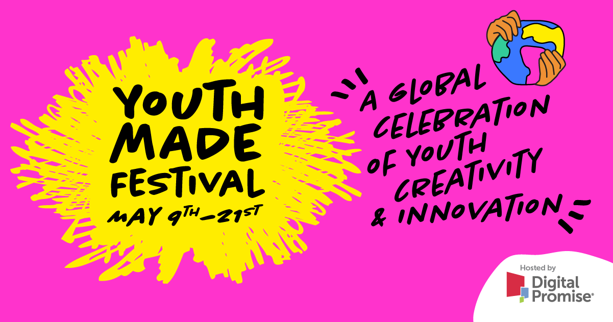 YouthMADE social card in pink background with yellow logo