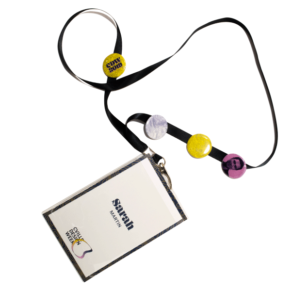 lanyard name badge with buttons attached
