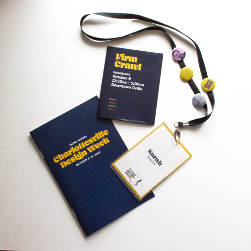 design festival program firm crawl map and lanyard with name