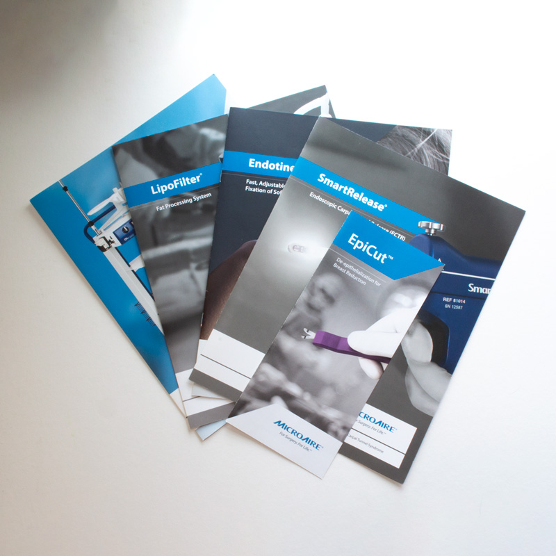 front of multiple medical device brochures fanned out