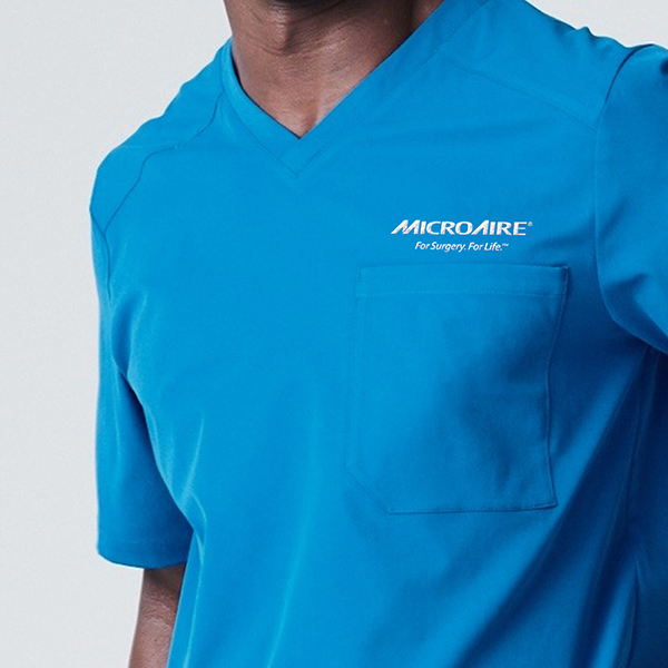 mockup of medical device company logo on scrubs