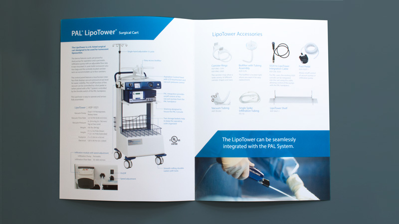 inner spread view of layout design for medical device brochure