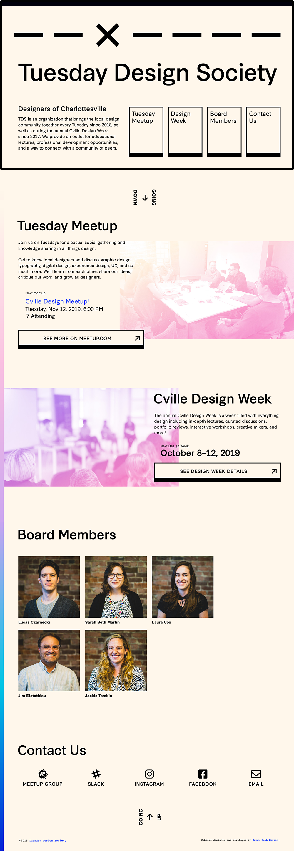 full view of landing page for design society website